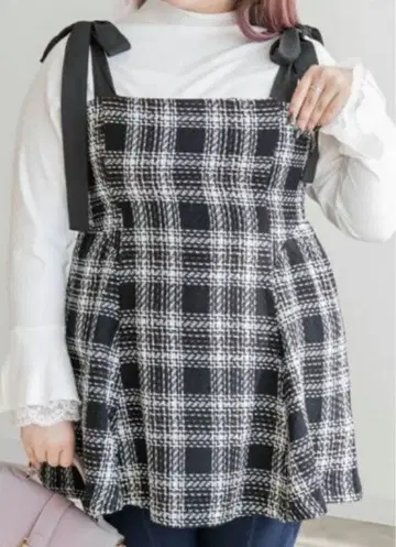 CLETTE 쿠레트 어깨 리본 체크 무늬 트위드 뷔스티에