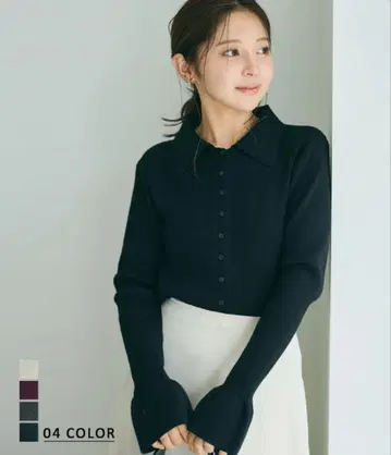 BASEMENTonline 카라 부착 소매 플레어 니트 블랙