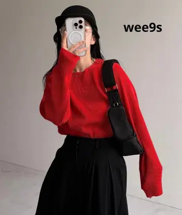 미사용 wee9s 슈퍼 스트레치 플리츠 상의 레드