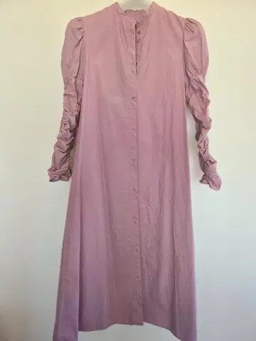 Ameri VINTAGE S 핑크 퍼프 슬리브 셔츠 원피스 롱