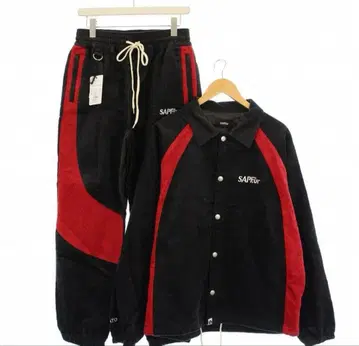 SAPEur 블랙 레드 코듀로이 자켓 팬츠 세트