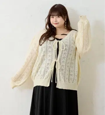 [ XL ] 루오시 리본 포함 시스루 니트 가디건