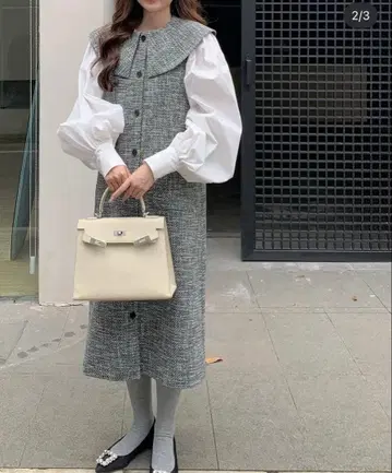 birthdaybash / 트위드 빅 칼라 오버롤 스커트