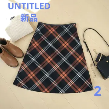 [ 새상품 ] 언타이틀 성숙/러블리 체크 무늬 플레어 스커트 울 혼방