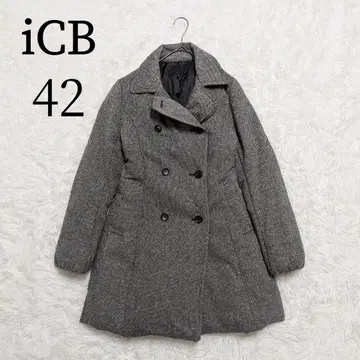 iCB 다운 트위드 42 L 그레이 코트 따뜻한 고급 울 혼방