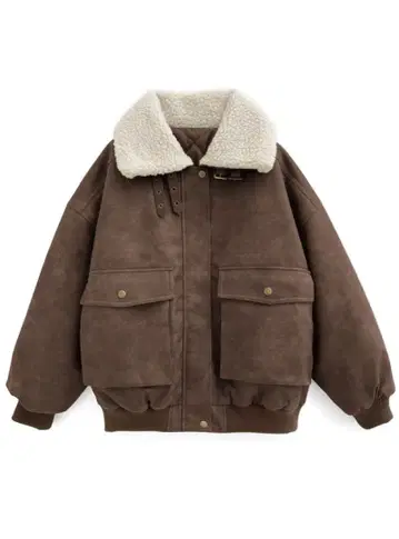 브라운 플리스 자켓 카라 부착