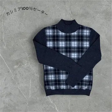 캐시미어 100% 체크 무늬 스웨터 긴팔