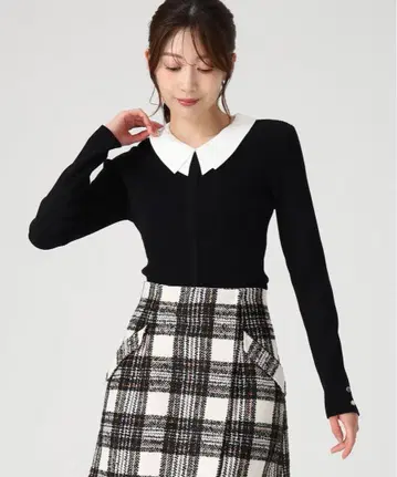 더블 옷깃 리브 니트