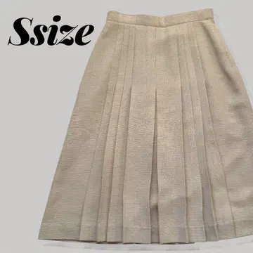 00s 플리츠 스커트 깔끔한 미디 기장 S 베이지 레트로 럭셔리