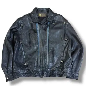 80s LUNA 빈티지 가죽 자켓 기믹 플리츠 블랙