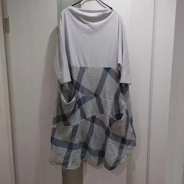 SENSO 메후 체크 무늬 포켓 부착 원피스 7부 소매