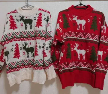 크리스마스 니트 스웨터 2세트 페어