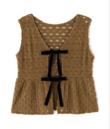 페더 레이스 베스트 브라운 니트 베스트 프릴 리본 포함