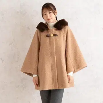 미사용 로즈 티아라 빅 사이즈 42 2WAY 판초 코트 카멜