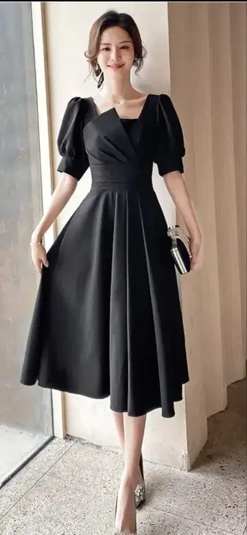 파티 드레스 블랙 원피스 A라인 미디