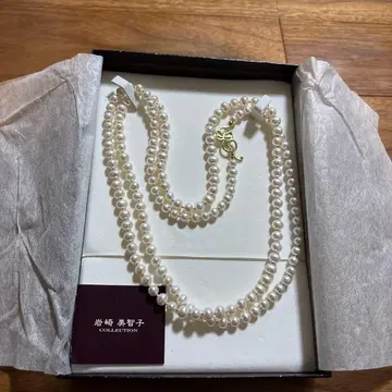 이와사키 미치코 화이트 펄 목걸이 골드 클로징
