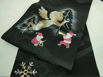 나고야 오비 블랙 순수 실크 크리스마스 산타 클로스 눈