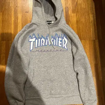 THRASHER 프레임 로고 그레이 후드티