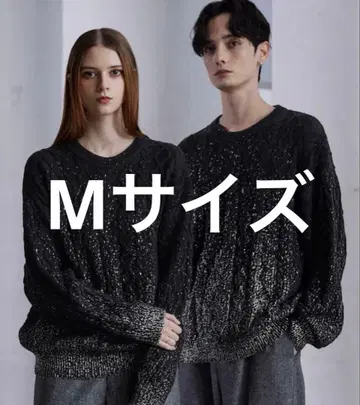 clel 박 니트 박 프린트 케이블 크루넥 니트 블랙 M 사이즈