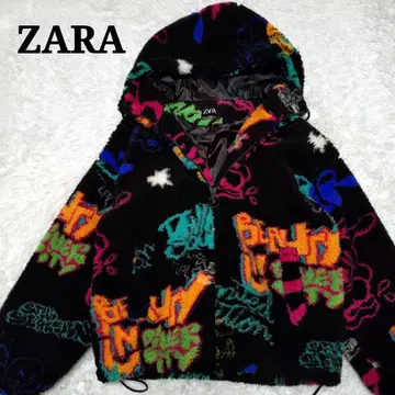 ZARA 보아 자켓 페인트 디자인 올 패턴 블랙 M 자라