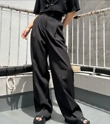 [ LVEU. ] 러브유 하이웨스트 롱 슬랙스 팬츠 / 블랙