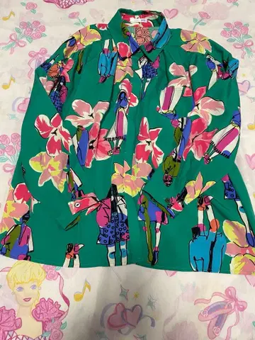 꽃무늬 프린트 오부 소매 셔츠 그린
