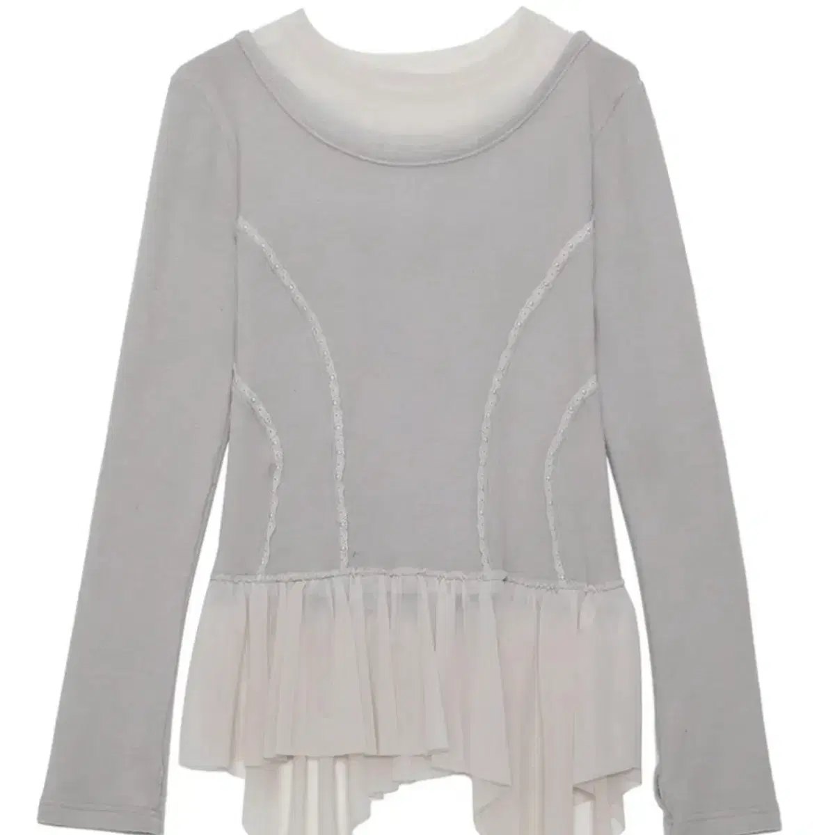 Flareup Layered Lace Frill Long Sleeve Gray
