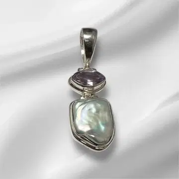 실버 펄 자수정 펜던트