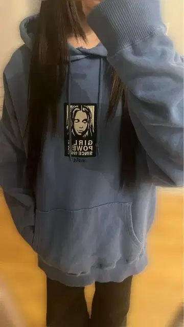 X-girl 페이스 패치 스웨트 후디 블랙 M