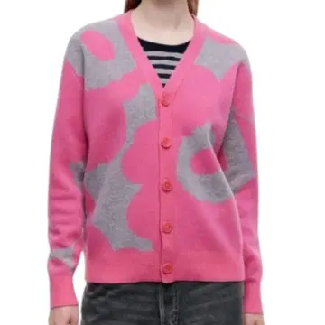 [ 컨디션 최상 ] marimekko 우니코 핑크 그레이 가디건 니트