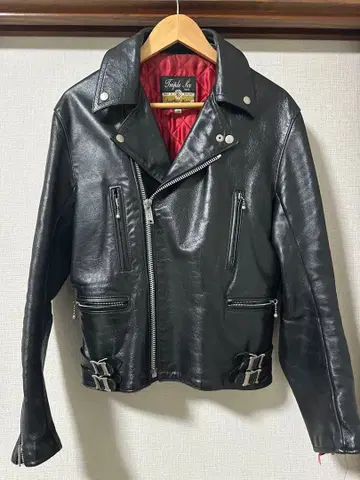 666 가죽 더블 라이더 자켓 사이즈 38 블랙