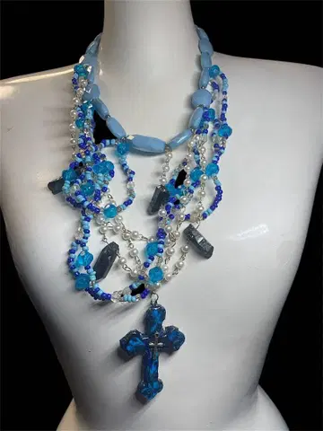 Deep Azure Shard Cross Necklace