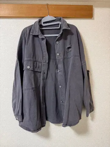 그레이 데미지 가공 오버 사이즈 자켓과 숏팬츠 세트