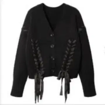 르쉘 블루 레이스업 케이블 니트 가디건 블랙 36