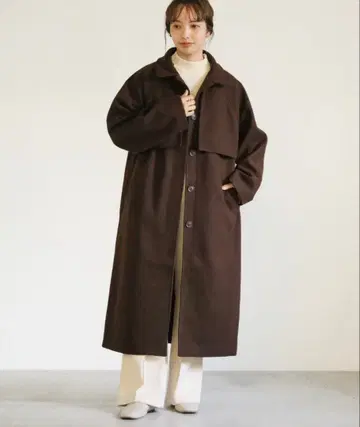 select MOCA 스탠드 칼라 페이크 울 케이프 롱 코트