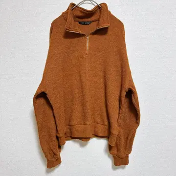 SHEIN 씬 리브 하프 지퍼 스웨터 캐러멜 [ S ] 브라운
