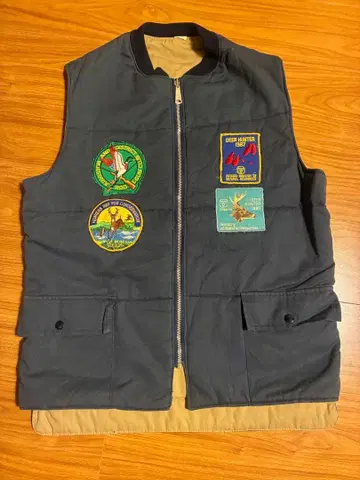 90s 캐나다제 헌팅 베스트 패치 포함 네이비