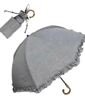 아시야 로사 블랑 프릴 양산 바지 그레이 곡선 대나무 손잡이