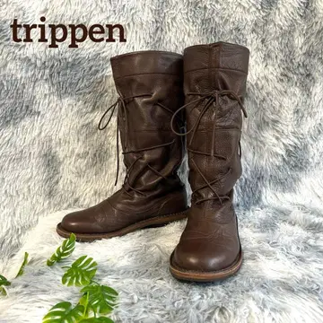 [ 천연 가죽 ] trippen 루즈 롱 부츠 가죽 브라운 레이스업