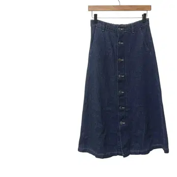 롱 데님 스커트 프론트 버튼 허리밴딩 M
