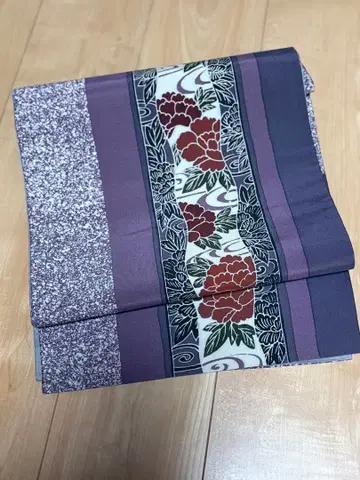 상태 좋음 순수 실크 후쿠로 오비 보라색 계열 꽃