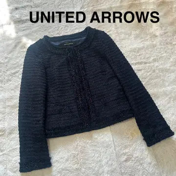 유나이티드 애로우즈 트위드 노카라 자켓 네이비 38