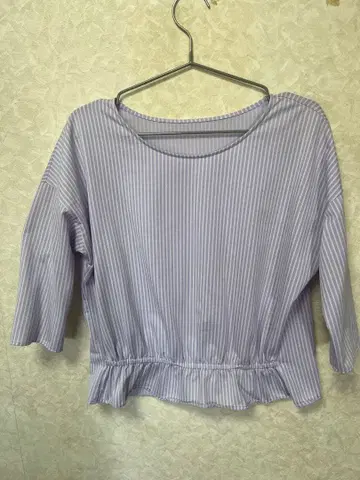 연보라 스트라이프 프릴 밑단 S 사이즈