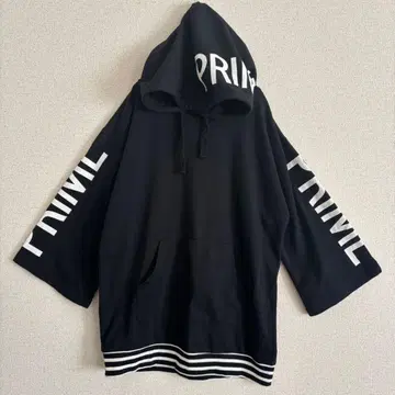 선 블레이즈 로고 프린트 후드티 M 후디 7부 소매 오버 사이즈 블랙