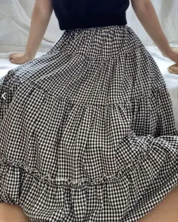 LAUIR 깅엄 체크 플레어 스커트