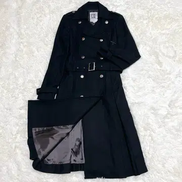 미쉘클랑 트렌치코트 벨트 포함 더블 버튼 울 혼방 블랙