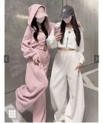 더블 지퍼 후드티 와이드 팬츠 속기모 맨투맨 셋업 [ru1331