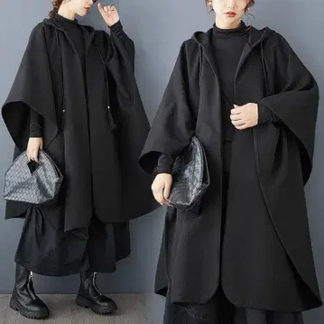 새상품 빅 사이즈 루즈핏 케이프 코트 판초 후드 블랙 가을/겨울 b