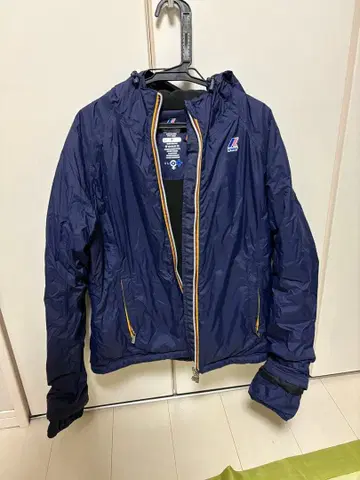 K-WAY 나일론 자켓 블루종 네이비 플리스 안감 후드 부착