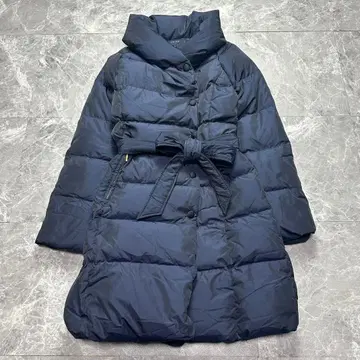 쉽스 다운 코트 숄카라 벨트 리본 네이비 S